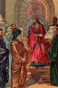 الملك سليمان، وتخطيط الهيكل الأول (Illustration from a Bible card published by the Providence Lithograph Co.)