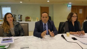 نائب الوزير للتعاون الاقليمي ايوب قرا يتحدث خلال جلسة للجنة التخطيط والبناء الوطني للموافقة على اقامة بلدة درزية جديدة، 25 نوفمبر 2015 (Photo courtesy of Ayoub Kara)