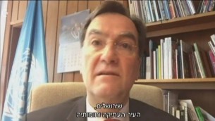مدير المجلس التنفيذي لليوسنكو مايكل فوربز خلال مقابلة مع القناة العاشرة الإسرائيلية، 14 اكتوبر 2016 (Screen capture Channel 10)