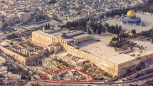 حفريات أوفل عند سفح الجدار الجنوبي للمسجد الأقصى في القدس. (courtesy of Andrew Shiva) 
