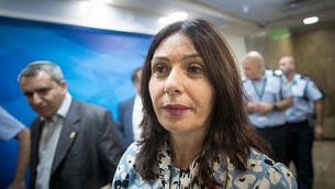  Culture and Sport Minister Miri Regev arrives for the weekly cabinet meeting at the Prime Minister’s Office in Jerusalem, June 18, 2017. (Yonatan Sindel/Flash90) 