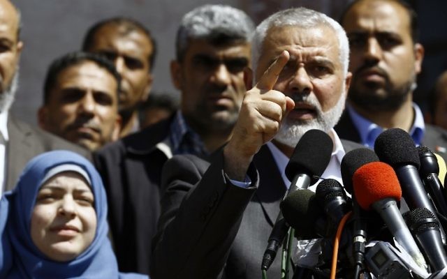 إسماعيل هنية، رئيس المكتب السياسي لحركة ’حماس’. (AFP PHOTO / MOHAMMED ABED) 