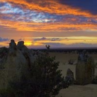 Sunset in the Nambung National Park, Western Australia, in November 2009. Photo entered by Gary Hatfield of Dianella, WA. Sunset in the Nambung National Park, Western Australia, in November 2009. Photo entered by Gary Hatfield of Dianella, WA.
