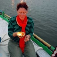 Lindsay Pieterkosky of Rose Bay, NSW, is pictured in the Indian city of Varanassi on the Ganges River.