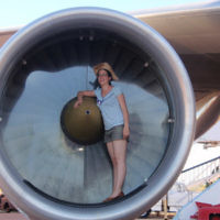 Roz Bellamy of Armadale, Victoria, pictured standing inside a standing in a Qantas jet engine in Longreach, Outback Queensland, in November 2009. Roz Bellamy of Armadale, Victoria, pictured standing inside a standing in a Qantas jet engine in Longreach, Outback Queensland, in November 2009.