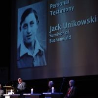 Yom Hashoa Commoration 2010. Robert Blackwood Hall. Buchenwald survivor Jack Unikowski gives his personal testimony. Photo: Peter Haskin