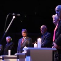 Yom Hashoa Commoration 2010. Robert Blackwood Hall. The "Buchenwald Boys" light the six memorial candles. Photo: Peter Haskin