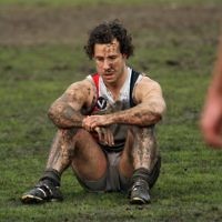5-9-10. AJAX v Beaumaris. 2nd Semi Final. Shattered AJAX player Gary Bleiden slump to the ground after their 4 point loss. Photo: Peter Haskin 5-9-10. AJAX v Beaumaris. 2nd Semi Final. Shattered AJAX player Gary Bleiden slump to the ground after their 4 point loss. Photo: Peter Haskin