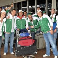 The Mexican football team arrive at Sydney airport. Photo: Peter Haskin