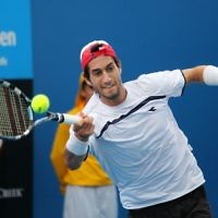 Australian Open 2011. Israeli Amir Weintraub in action during the qualifying rounds. Photo: Peter Haskin