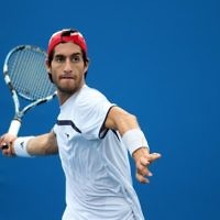 Australian Open 2011. Israeli Amir Weintraub in action during the qualifying rounds. Photo: Peter Haskin