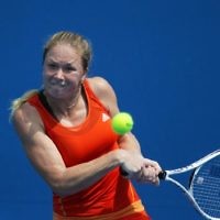 Australian Open 2011. Womens Qualifying. Israel's Julia Glushko in action. Photo: Peter Haskin
