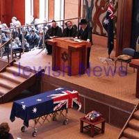 13-12-11. Memeorial service for former Australian Governer General, Sir Zelman Cowen. Held at Temple Beth Israel, Alma Rd., East St Kilda. Son of Sir Zelman, Rabbi Shimon Cowen speakingPhoto copyright: AJN/Peter Haskin.