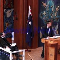 13-12-11. Memeorial service for former Australian Governer General, Sir Zelman Cowen. Held at Temple Beth Israel, Alma Rd., East St Kilda. Professor Dan Markwell, Oxford University. Photo copyright: AJN/Peter Haskin.