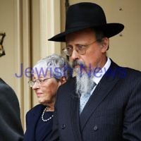 13-12-11. Memeorial service for former Australian Governer General, Sir Zelman Cowen. Held at Temple Beth Israel, Alma Rd., East St Kilda. Lady Anna Cowen and Sir Zelman's son, Rabbi Shimon Cowen leave the service. Photo copyright: AJN/Peter Haskin.