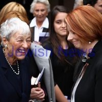 13-12-11. Memeorial service for former Australian Governer General, Sir Zelman Cowen. Held at Temple Beth Israel, Alma Rd., East St Kilda. Lady Anna Cowen greeted by Australian Prime Minister Julia Gillard. Photo copyright: AJN/Peter Haskin.