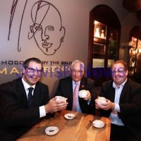 19-7-11. Steven Conroy, Michael Danby and David Feeney showing their solidarity against the BDS with a hot chocolate at Max Brenner's in South Melbourne. Photo: Peter Haskin
