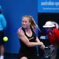 Australian Open 2012. Womens Qualifying round 1.  Julia Glushko from Israel during her 2 sets to 1 win over Japan's Rika Fujiwara. Photo: Peter Haskin
