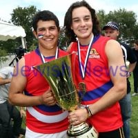 25-3-12. Unity Cup 2012. MUJU Celebrating their  Grand Final victoey over the Southern Dragons. Co captains Joel Kuperholz (right) and Oussama Abouziad. Photo: Peter Haskin