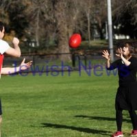 On Friday morning 15/6/2012 AJAX Football Club, represented by Warren Steinberg and Luke Jankie, responded to an invitation by Josh, one of the Access Inc. adults, to conduct a footy clinic at Caulfield Park. There were 10 Access adults with disabilities who walked with Luke and Wazza to Caulfield Park for a training session of kicking, marking, handballing and generally having fun outdoors with a footy.  Photo: Peter Haskin