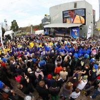 22-8-12. A packed Federation Square in Melbourne welcomes home Australia's medalists from the London 2012 Olympics. Photo: Peter Haskin