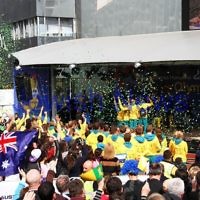 22-8-12. A packed Federation Square in Melbourne welcomes home Australia's medalists from the London 2012 Olympics. Photo: Peter Haskin