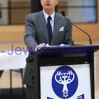 31-8-12. Victorian Govenor General, Alex Chernov visits Bialik College, Melbourne. Addressing students from the senior school.  Photo: Peter Haskin