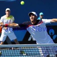 Australian Open 2013. Round 2, Mens Doubles.  Jonathan Erlich (ISR) / Kevin Anderson (RSA) def Matthew barton (AUS / John Millman (AUS) 6-1 6-7 6-3 Photo: Peter Haskin