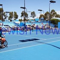 Australian Open 2013. Qtr finals, mens wheelchair.  Adam Kellerman (AUS)  (right) lost to Stefan Olsson (SWE) 6-4 6-3.  Photo: Peter Haskin