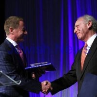 6-3-13. UIA Gala Dinner. Peninsula Docklands. MC Philip Kingston (left) with former US Senator and vice presidential candidate Joe Lieberman. Photo: Peter Haskin