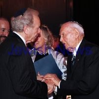 6-3-13. UIA Gala Dinner. Peninsula Docklands. Former US Senator and vice presidential candidate Joe Lieberman (left) with Saul Same. Photo: Peter Haskin
