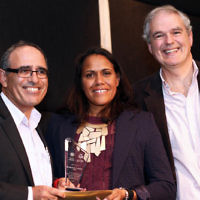 23-5-13. 19th Maccabiah fund raising dinner. Brighton International. From left: Harry Procel, Cathy Freeman, Ross Smith. Photo: Peter Haskin.