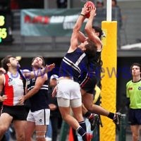 24-8-13. AJAX defeated Caulfield Grammarians by 73 points in the final match of the season. Ritchie Simon marking. Photo: Peter Haskin