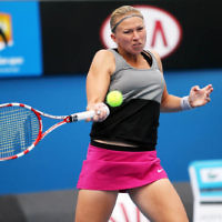 19-1-14. Australian Open 2014. Womens doubles. Round 3. Shahar Peer (ISR) / Silvia Soler-Espinosa (ESP) def. Lucie Hradecka (CZE) /  Michaella Krajicek (NED) 4-6 7-6 6-2. Photos: Peter Haskin