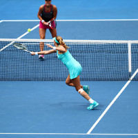 19-1-14. Australian Open 2014. Womens doubles. Round 3. Shahar Peer (ISR) / Silvia Soler-Espinosa (ESP) def. Lucie Hradecka (CZE) /  Michaella Krajicek (NED) 4-6 7-6 6-2. Photos: Peter Haskin