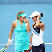 19-1-14. Australian Open 2014. Womens doubles. Round 3. Shahar Peer (ISR) / Silvia Soler-Espinosa (ESP) def. Lucie Hradecka (CZE) /  Michaella Krajicek (NED) 4-6 7-6 6-2. Photos: Peter Haskin