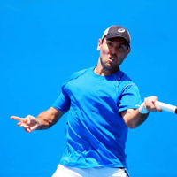 8-1-14. Australian Open Qualifying round 1. Wayne Odesnik (USA) def Thomas Fabbiano (ITA). 7-5 7-6. Photo: Peter Haskin
