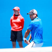 8-1-14. Australian Open Qualifying round 1. Wayne Odesnik (USA) def Thomas Fabbiano (ITA). 7-5 7-6. Photo: Peter Haskin