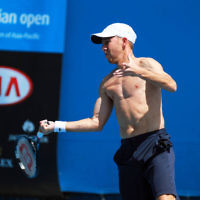 8-1-14. Australian Open.Dudi Sela on practice courts.  Photo: Peter Haskin