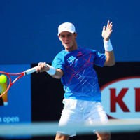 8-1-14. Australian Open Qualifying round 1. Diego Sebastian Schwartzman (ARG) lost to Ze Zhang (CHI) 7-6 4-6 6-8. Photo: Peter Haskin
