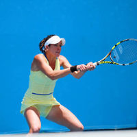 9-1-14. Australian Open Qualifying round 1, day 2. Julia Cohen (USA) lost to Yurika Sema (JPN) 6-7 3-6. Photo: Peter Haskin 9-1-14. Australian Open Qualifying round 1, day 2. Julia Cohen (USA) lost to Yurika Sema (JPN) 6-7 3-6. Photo: Peter Haskin