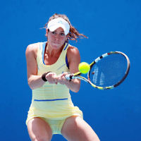 9-1-14. Australian Open Qualifying round 1, day 2. Julia Cohen (USA) lost to Yurika Sema (JPN) 6-7 3-6. Photo: Peter Haskin 9-1-14. Australian Open Qualifying round 1, day 2. Julia Cohen (USA) lost to Yurika Sema (JPN) 6-7 3-6. Photo: Peter Haskin
