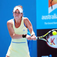 9-1-14. Australian Open Qualifying round 1, day 2. Julia Cohen (USA) lost to Yurika Sema (JPN) 6-7 3-6. Photo: Peter Haskin 9-1-14. Australian Open Qualifying round 1, day 2. Julia Cohen (USA) lost to Yurika Sema (JPN) 6-7 3-6. Photo: Peter Haskin