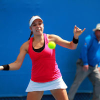 9-1-14. Australian Open Qualifying round 1, day 2. Sharon Fichman (CAN) lost to Belinda Bencic (SUI) 3-6 1-6. Photo: Peter Haskin 9-1-14. Australian Open Qualifying round 1, day 2. Sharon Fichman (CAN) lost to Belinda Bencic (SUI) 3-6 1-6. Photo: Peter Haskin