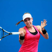 9-1-14. Australian Open Qualifying round 1, day 2. Sharon Fichman (CAN) lost to Belinda Bencic (SUI) 3-6 1-6. Photo: Peter Haskin 9-1-14. Australian Open Qualifying round 1, day 2. Sharon Fichman (CAN) lost to Belinda Bencic (SUI) 3-6 1-6. Photo: Peter Haskin