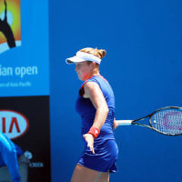10-1-14. Australian Open Qualifying round 2, day 3. Madison  Brengle (USA) def Shelby Rogers (USA) 6-3 6-2. Photo: Peter Haskin