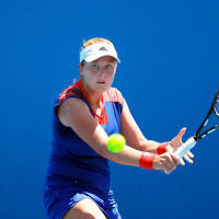 10-1-14. Australian Open Qualifying round 2, day 3. Madison  Brengle (USA) def Shelby Rogers (USA) 6-3 6-2. Photo: Peter Haskin