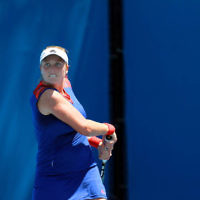 10-1-14. Australian Open Qualifying round 2, day 3. Madison  Brengle (USA) def Shelby Rogers (USA) 6-3 6-2. Photo: Peter Haskin