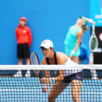 15-1-14. Australian Open 2014. Womens Doubles. Round 1. Shahar Peer (ISR)/Silvia Soler-Espinosa (ESP) def Yung-Jan Chan (TPE)/Janette Husarova (SVK) 7-5 4-6 6-4. Photo: Peter Haskin