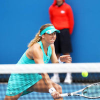 15-1-14. Australian Open 2014. Womens Doubles. Round 1. Shahar Peer (ISR)/Silvia Soler-Espinosa (ESP) def Yung-Jan Chan (TPE)/Janette Husarova (SVK) 7-5 4-6 6-4. Photo: Peter Haskin